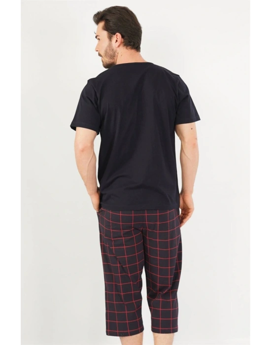 Pamuklu Erkek Tamamı Düğmeli Kısa Kol Kaprili Pijama Takım