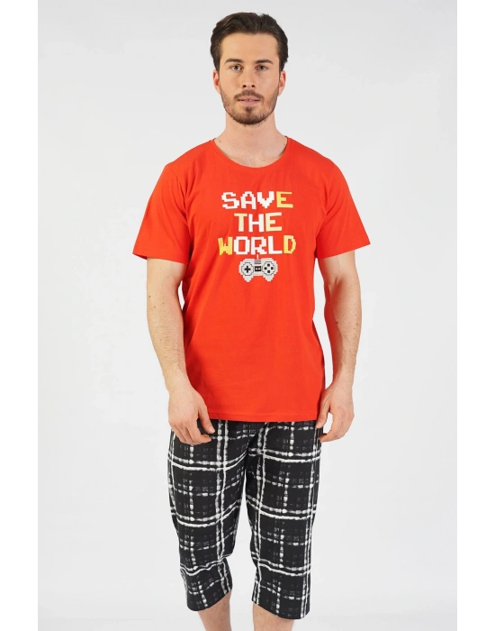 Pamuklu Erkek Kısa Kol Kaprili Pijama Takım