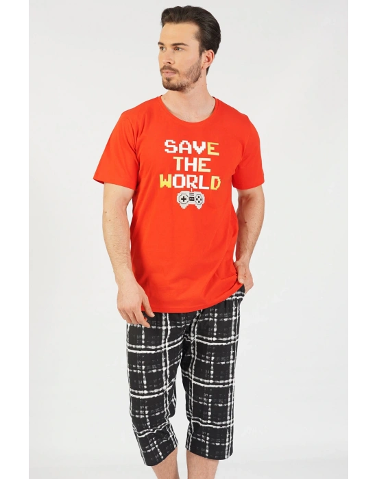 Pamuklu Erkek Kısa Kol Kaprili Pijama Takım
