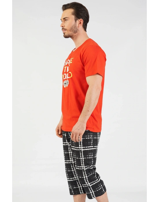 Pamuklu Erkek Kısa Kol Kaprili Pijama Takım