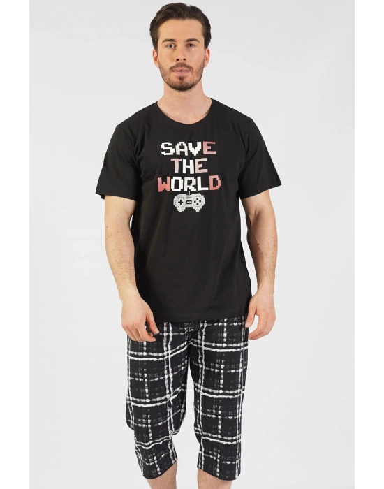 Pamuklu Erkek Kısa Kol Kaprili Pijama Takım