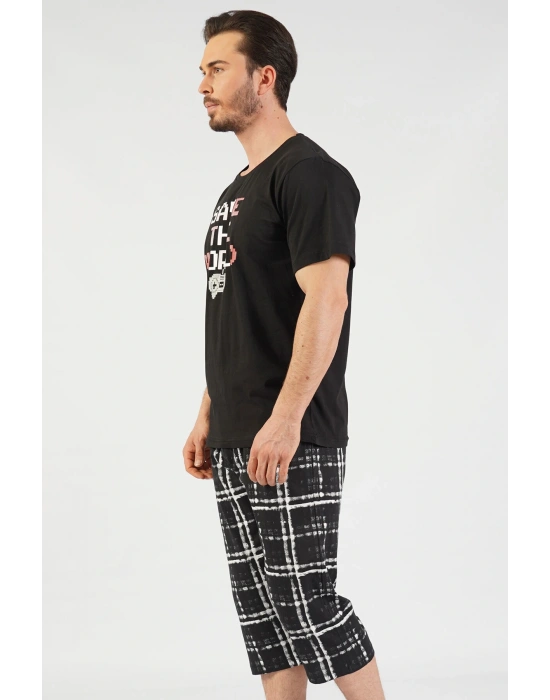Pamuklu Erkek Kısa Kol Kaprili Pijama Takım