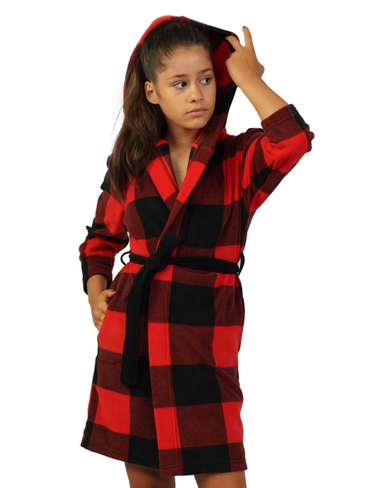 Kız Çocuk Polar Kırmızı Sabahlık C4T6N1O301