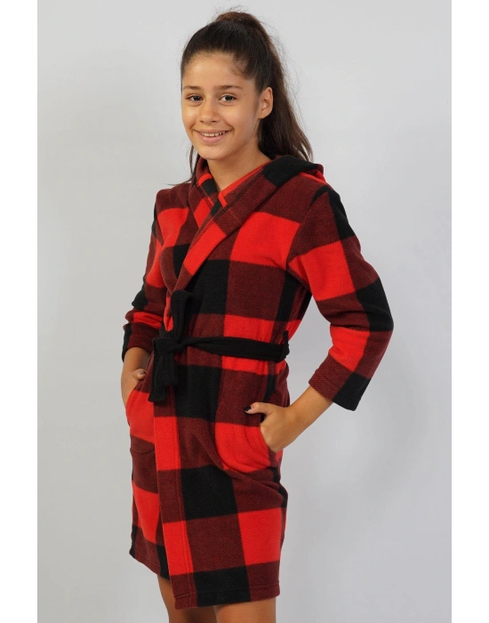 Kız Çocuk Polar Kırmızı Sabahlık C4T6N1O301