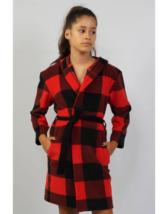 Kız Çocuk Polar Kırmızı Sabahlık C4T6N1O301