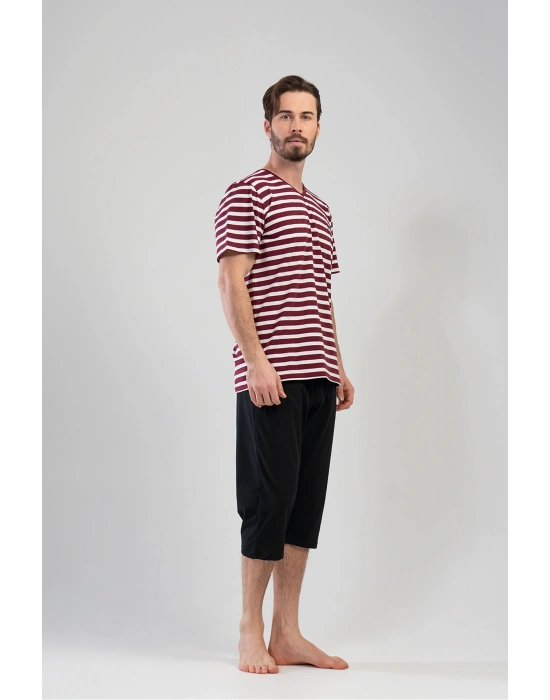 Erkek V Yaka Kısa Kol Kaprili Pijama Takım, 111175