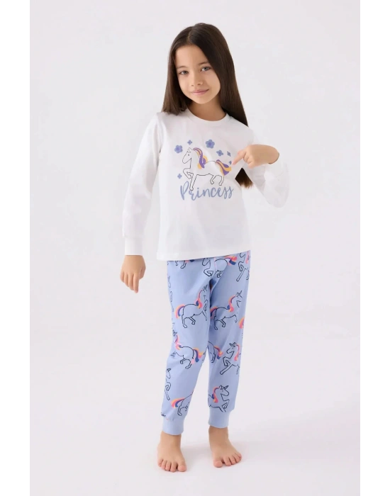 Kız Çocuk Beyaz Uzun Kol Pijama Takım