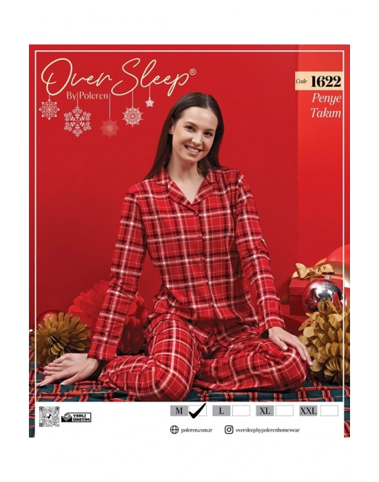 OVER SLEEP 1622  POLEREN KIRMIZI PİJAMA TAKIM