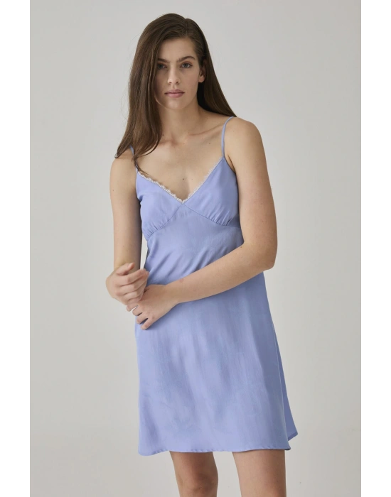 KADIN MAVİ JAKARLI GECELİK