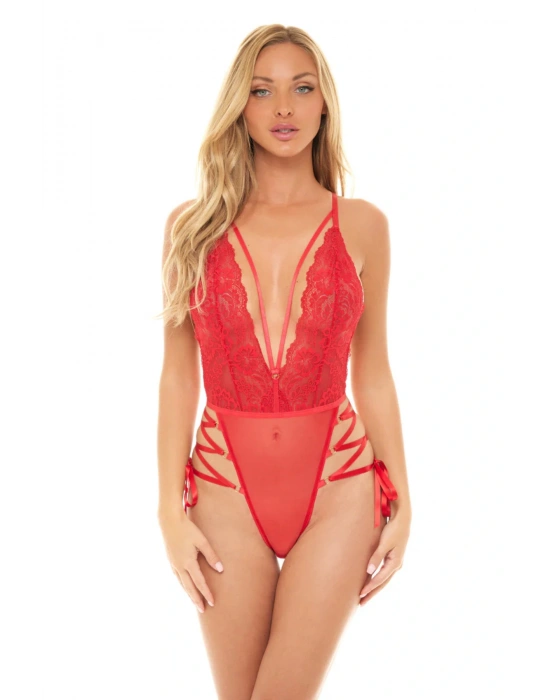 Kadın Kırmızı Dantel ve Tül Detaylı İç Çamaşır Takımı - 8600R
