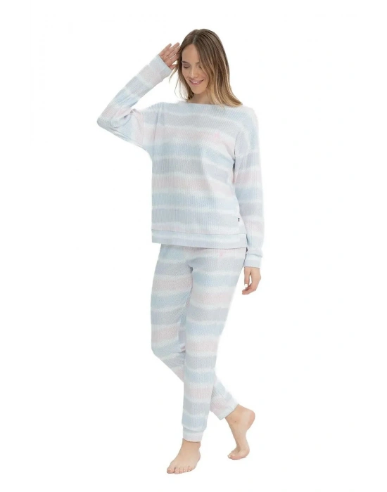 U.s Polo Assn. 17095 Kadın Delikli Polar Waffle Baskılı Uzun Kollu Paçası Lastikli Rahat Ev Giyim-B