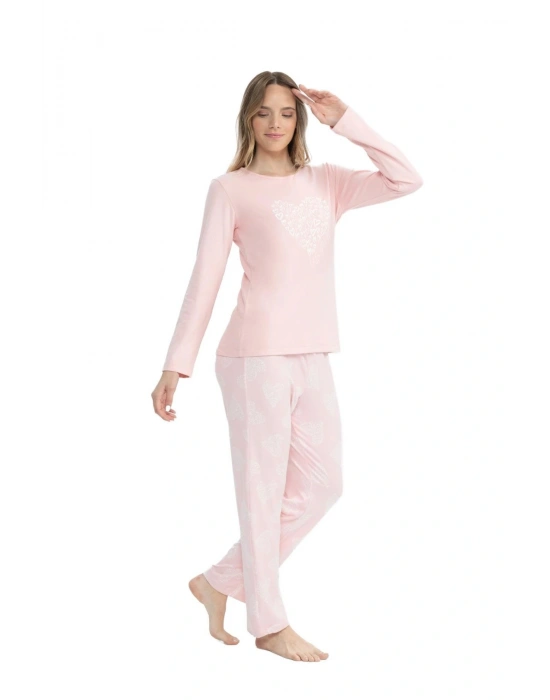 U.S. Polo Assn. 17108 Kadın Pembe Uzun Kollu Yuvarlak Yaka Pijama Takım