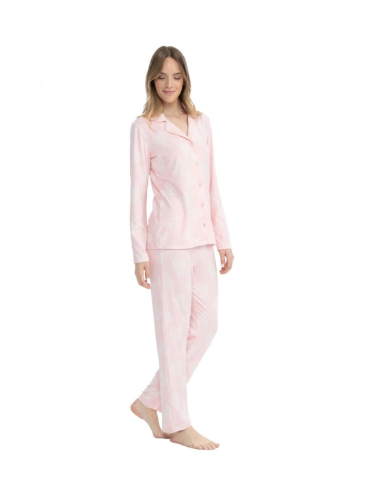 U.S. Polo Assn. 17109 Kadın Pembe Uzun Kollu Boydan Patlı Pijama Takım
