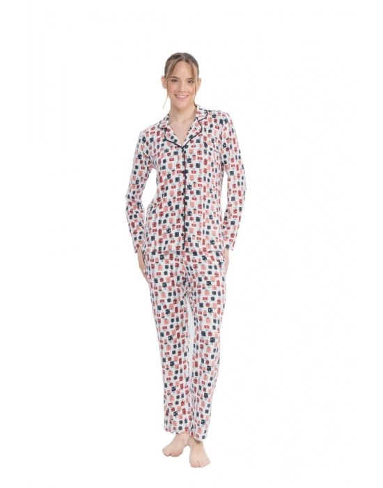 U.S. Polo Assn. 17111 Yılbaşı Hediye Paketi Desenli Uzun Kollu Boydan Düğmeli Gömlek Pijama Takım