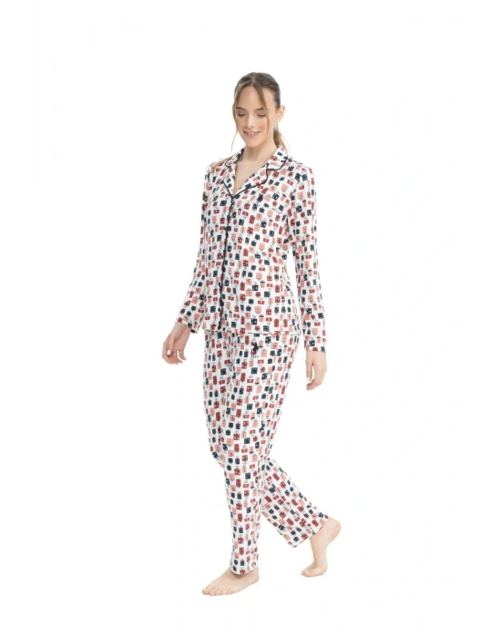 U.S. Polo Assn. 17111 Yılbaşı Hediye Paketi Desenli Uzun Kollu Boydan Düğmeli Gömlek Pijama Takım