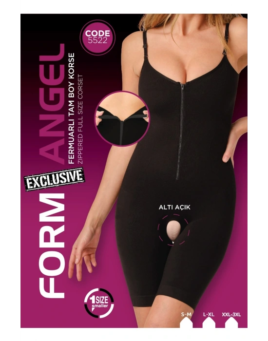 Fermuarlı Tam Boy Altı Açık Kadın Tamboy Korse Siyah