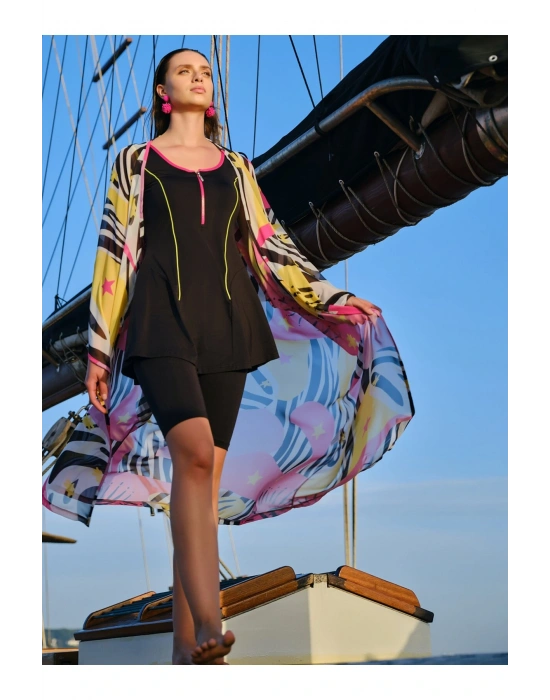 Hızlı Kuruyan Renkli Biye Süslemeli Askılı Yarı Kapalı Mayo Siyah - 24904-25