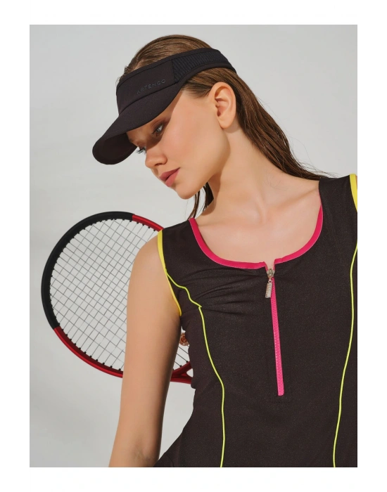 Hızlı Kuruyan Renkli Biye Süslemeli Askılı Yarı Kapalı Mayo Siyah - 24904-25