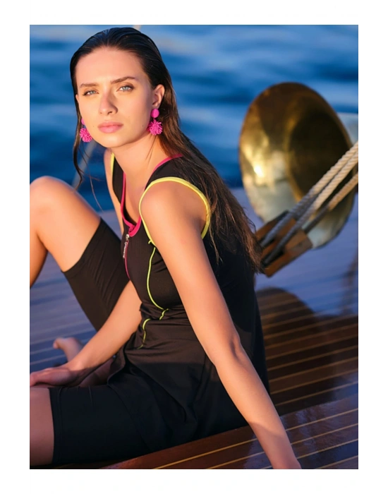 Hızlı Kuruyan Renkli Biye Süslemeli Askılı Yarı Kapalı Mayo Siyah - 24904-25