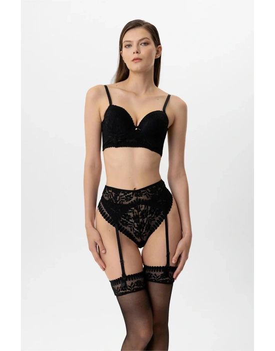 4883 Milan Dantelli Destekli Push Up Jartiyer Sütyen Takım