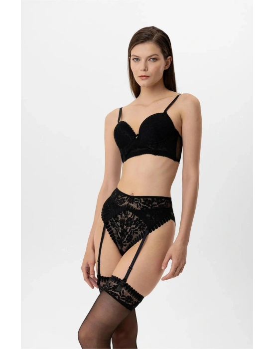 4883 Milan Dantelli Destekli Push Up Jartiyer Sütyen Takım