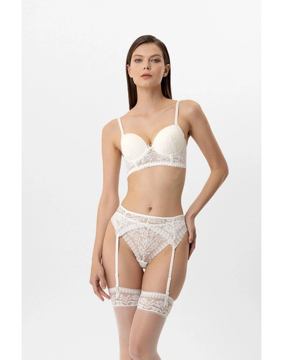 4883 Lingerie Kadın Milan Push Up Dantelli Jartiyer Çorap Sütyen Takım