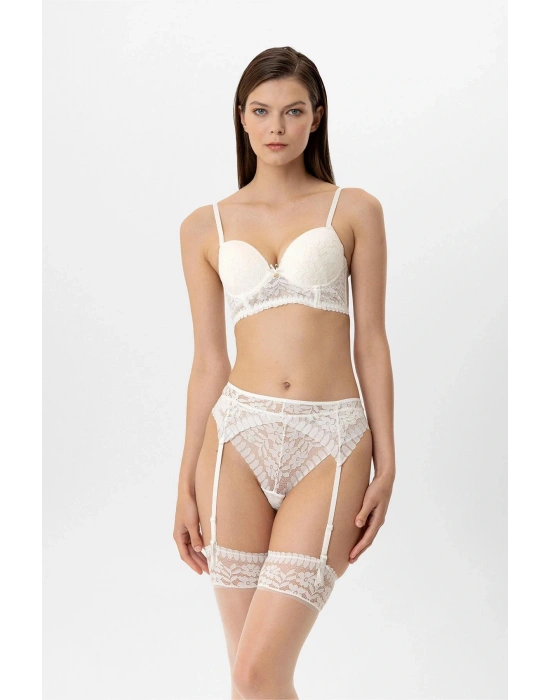 4883 Lingerie Kadın Milan Push Up Dantelli Jartiyer Çorap Sütyen Takım