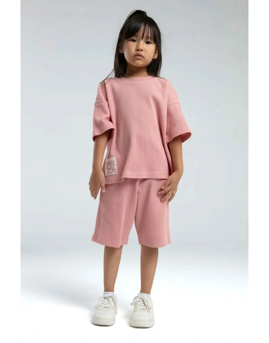 Kız Çocuk Bermuda Takım Waffle Örme Kumaş