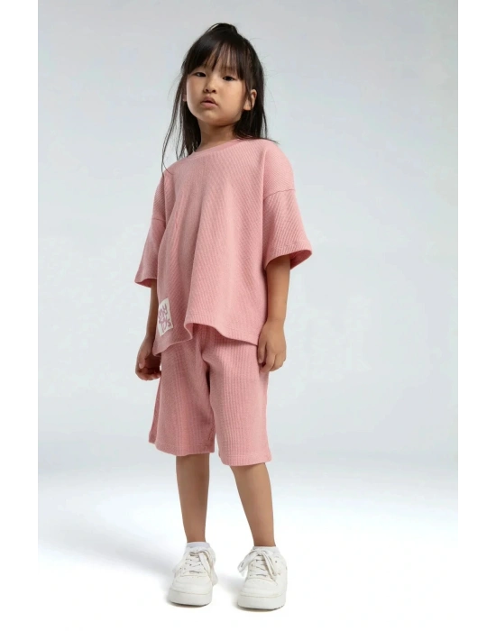 Kız Çocuk Bermuda Takım Waffle Örme Kumaş