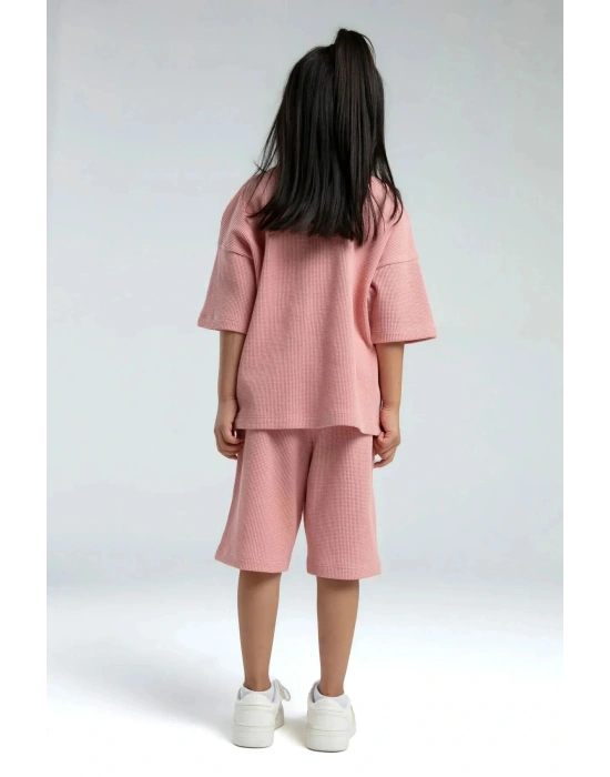 Kız Çocuk Bermuda Takım Waffle Örme Kumaş