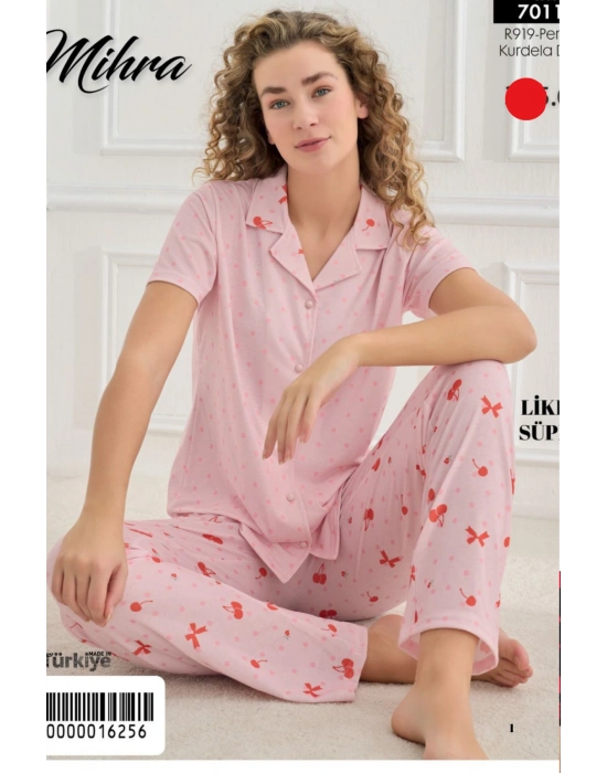 Önden Düğmeli Kısa Kol Kadın Pijama 70110