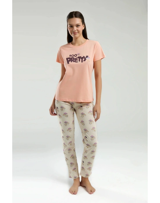 Kadın Turuncu Kısa Kol Pijama Takım