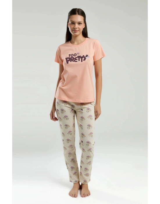 Kadın Turuncu Kısa Kol Pijama Takım