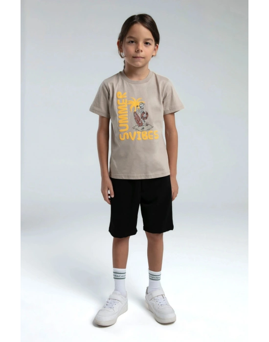 Erkek Çocuk Krem Bermuda Takım