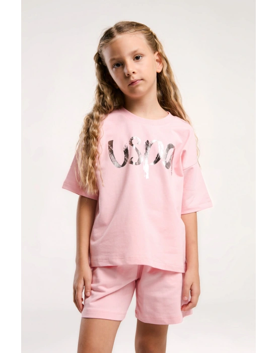U.S. Polo Assn. Kız Çocuk Pembe Şort Takım