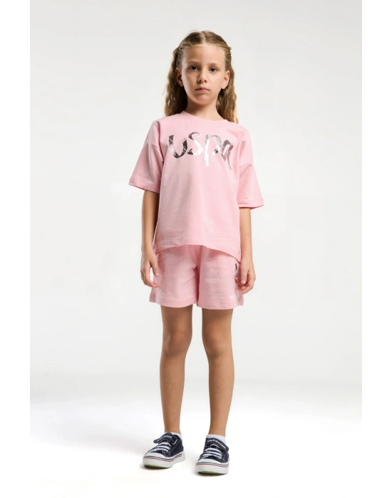 U.S. Polo Assn. Kız Çocuk Pembe Şort Takım