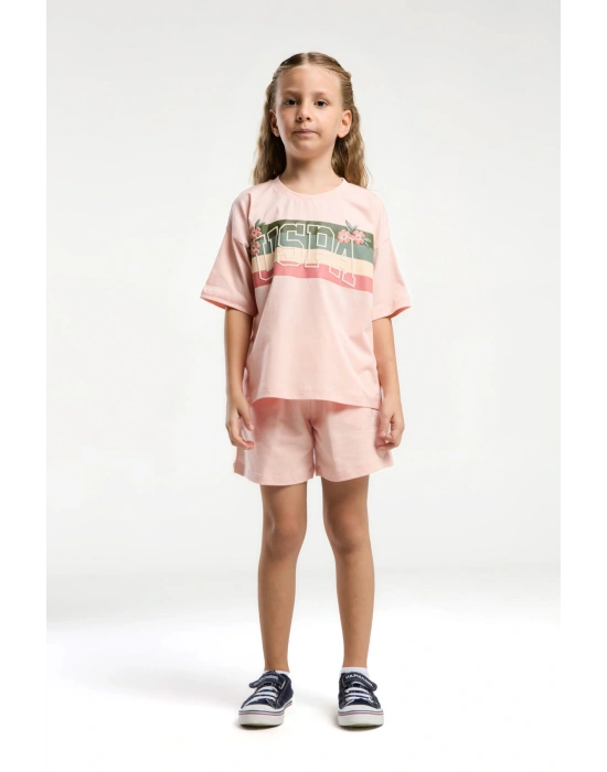 Kız Çocuk Pembe Şort Takım