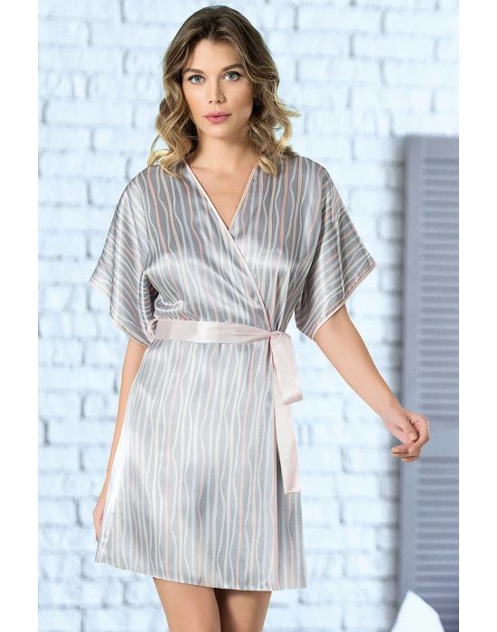 Kadın Gri Saten Kadın Sabahlık