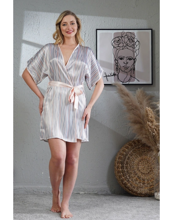 Kadın Gri Saten Kadın Sabahlık