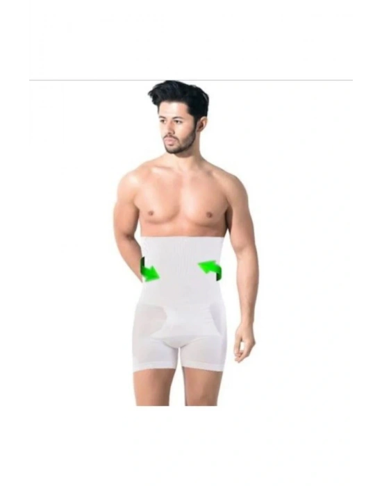 Erkek Toparlayıcı Dikişsiz Yüksek Bel Boxer Korse ( Beyaz Renk)