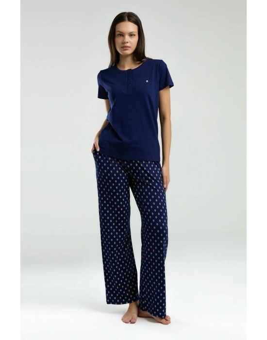 Kadın Lacivert Kısa Kol Pijama Takım