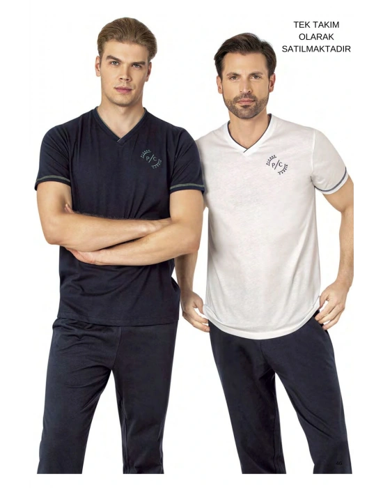 Lisanslı Erkek %100 Pamuklu Kısa Kollu V Yaka ve Cepli Yazlık Pijama Takımı