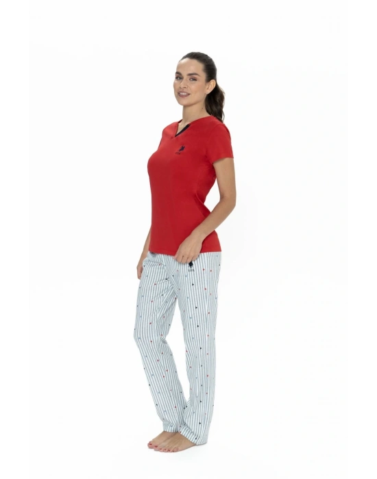 U.S. Polo Assn. 20060B Kadın Kırmızı Yarım Kollu Yarım Patlı Pijama Takımı