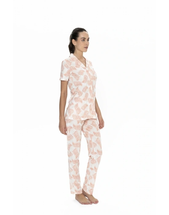 U.S. Polo Assn. 20087 Kadın Somon Kısa Kollu Boydan Patlı Pijama Takımı