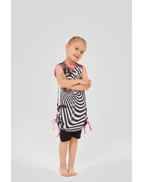 Flamingo Desenli Yanları Büzgülü Sıfır Kol Şort Taytlı Çocuk Mayo 24103-25 Siyah