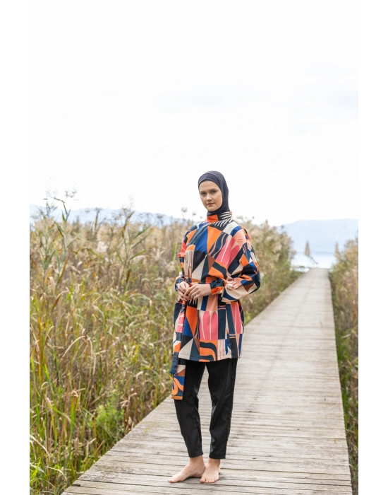 Desenli Oversize Tesettür Mayo