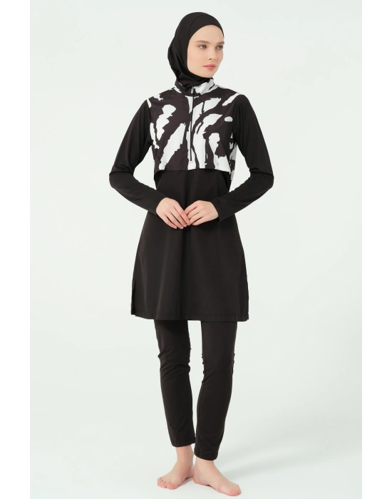 Crop Görünümlü Fermuarlı Tam Kapalı Tesettür Mayo 25343-25 Siyah