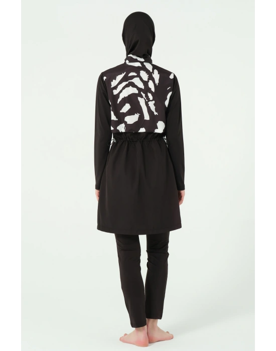 Crop Görünümlü Fermuarlı Tam Kapalı Tesettür Mayo 25343-25 Siyah