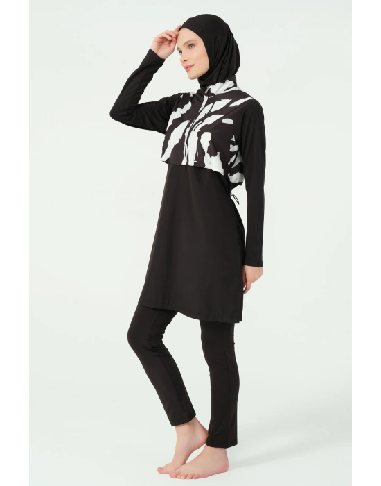 Crop Görünümlü Fermuarlı Tam Kapalı Tesettür Mayo 25343-25 Siyah
