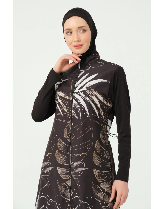 Gold Desenli Uzun Tesettür Mayo